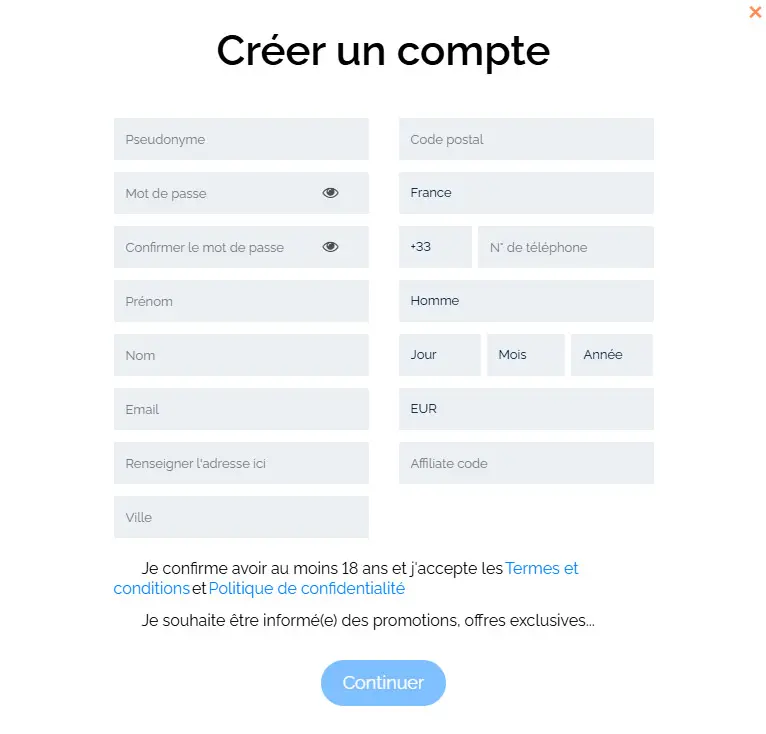 Processus d'inscription Gambloria Casino
